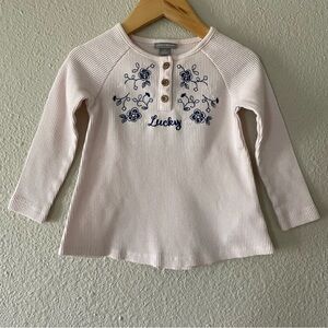 Lucky Brand Thermal Shirt Top Toddler Girls 3T Pink Long Sleeve Henley Warm Cozy